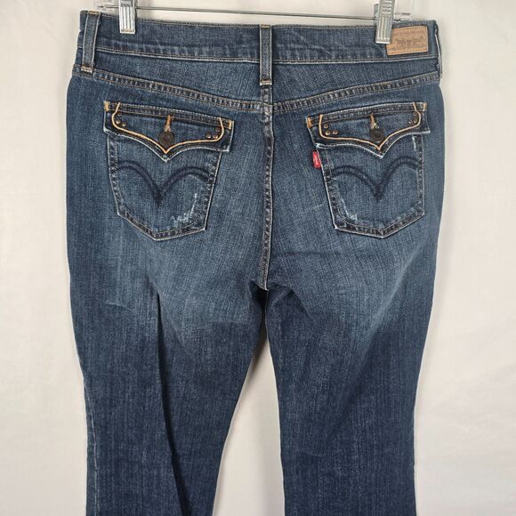 Levi's 515 Jeans Women's 10 Blue Med Wash Bootcut Slight Distress Button Pockets - Picture 5 of 16